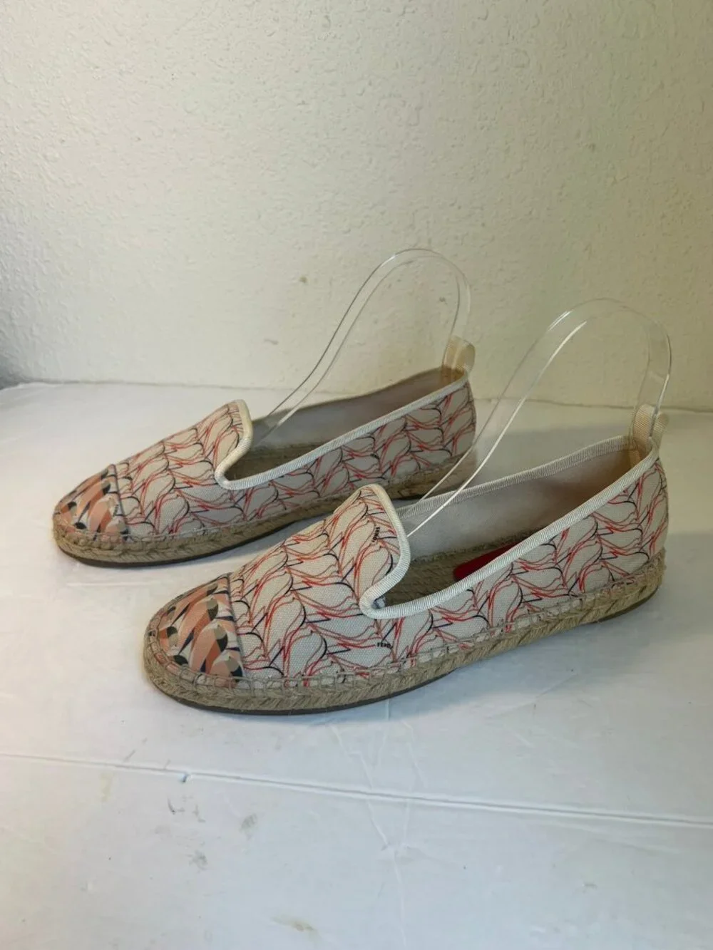 Fendi Pink White Navy Patterned Espadrille Flats
